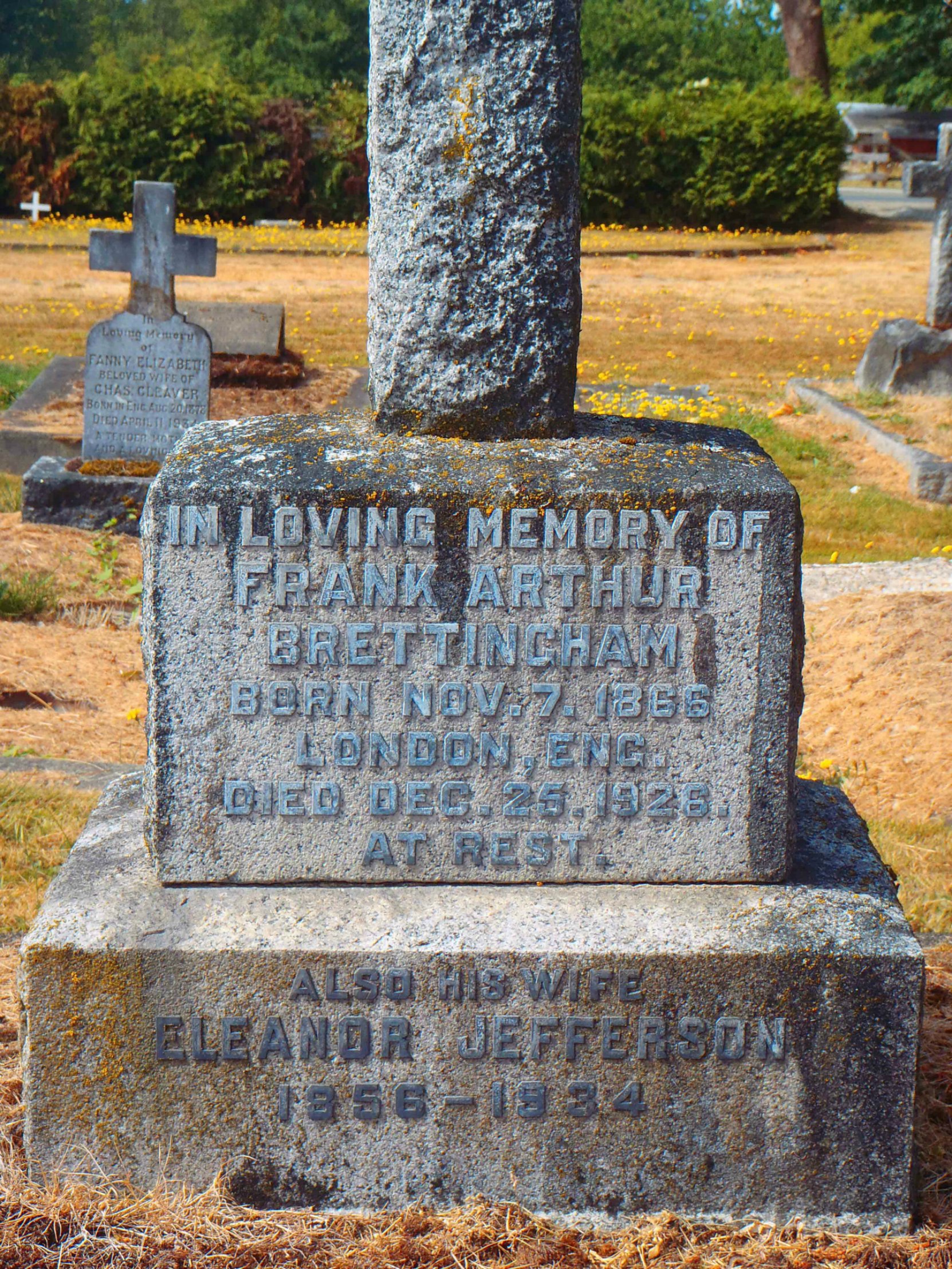 Frank Arthur Brettingham grave inscription, St. Mary's Somenos Anglican Cemetery, North Cowichan